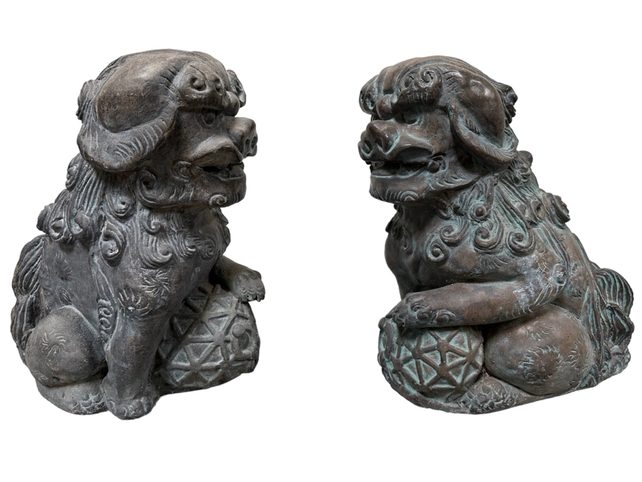 Pair Of Signed Mid-Century Foo Dogs Garden Statuary 16W X 11D X 16H