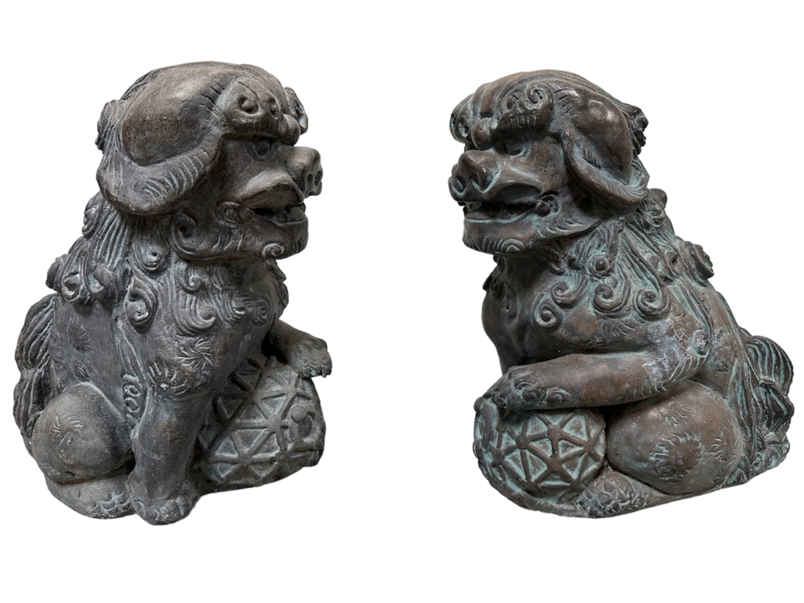 Pair Of Signed Mid-Century Foo Dogs Garden Statuary 16W X 11D X 16H [Photo 1]