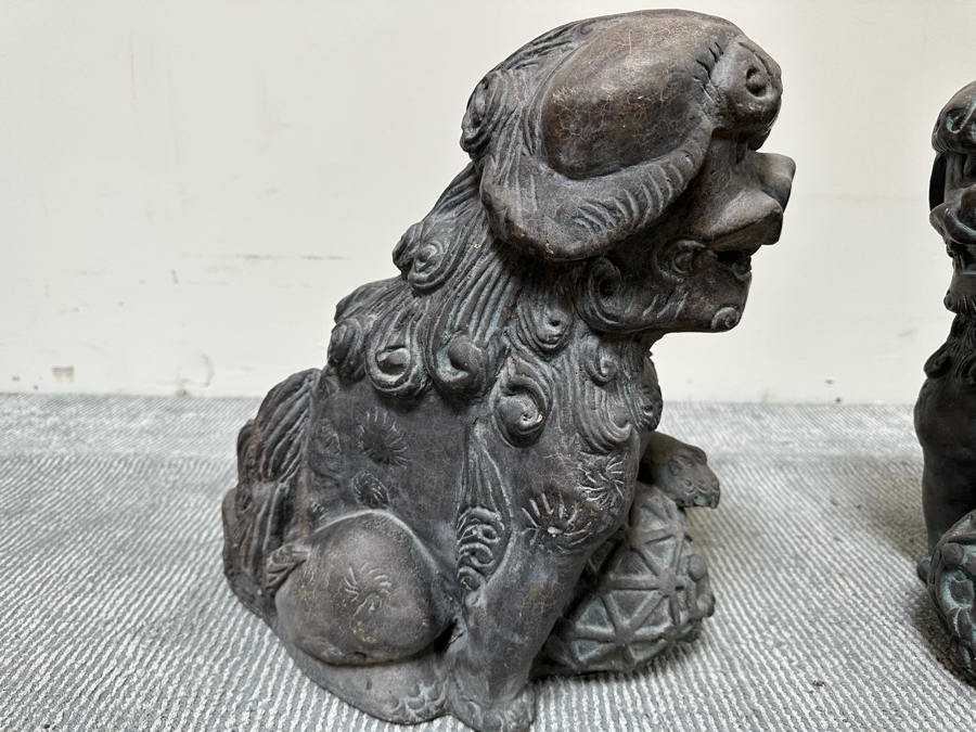 Pair Of Signed Mid-Century Foo Dogs Garden Statuary 16W X 11D X 16H [Photo 7]