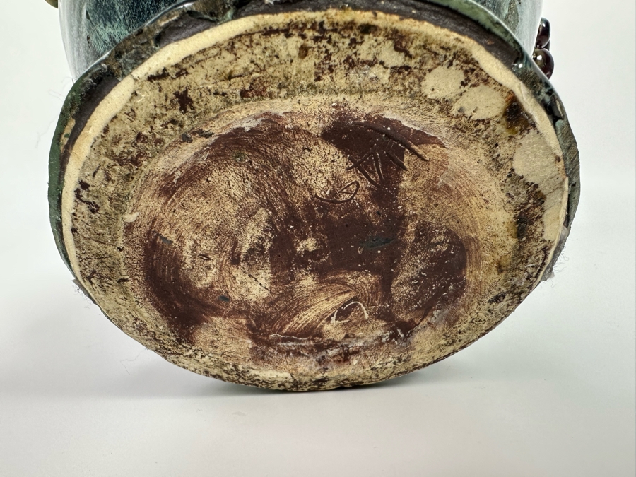 Impressive Vintage Majolica Vase Urn With Relief Grapes And And Leaves 13W X 15H [Photo 13]