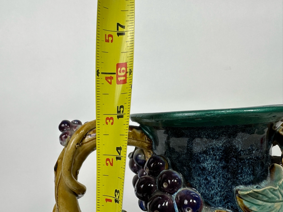 Impressive Vintage Majolica Vase Urn With Relief Grapes And And Leaves 13W X 15H [Photo 15]