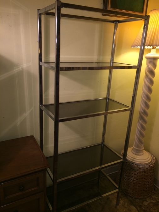Modern Chrome Bookshelf w/ Glass Shelves [Photo 1]