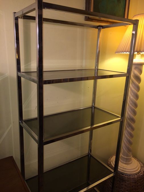 Modern Chrome Bookshelf w/ Glass Shelves [Photo 3]