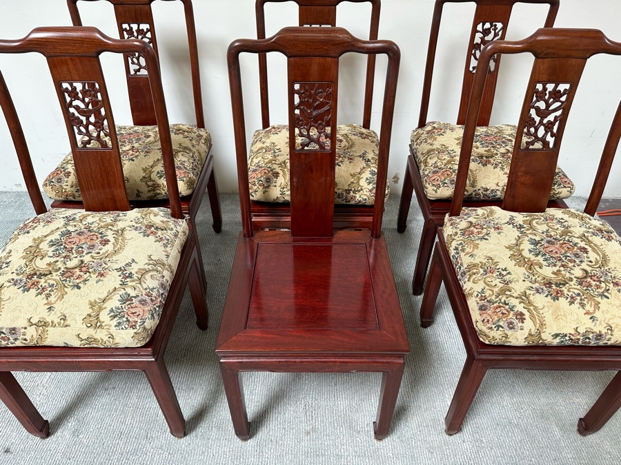 Vintage Chinese Rosewood Dining Table 44W X 80L (With Two Leaves Attached 18'L Each) And Six Chairs [Photo 18]