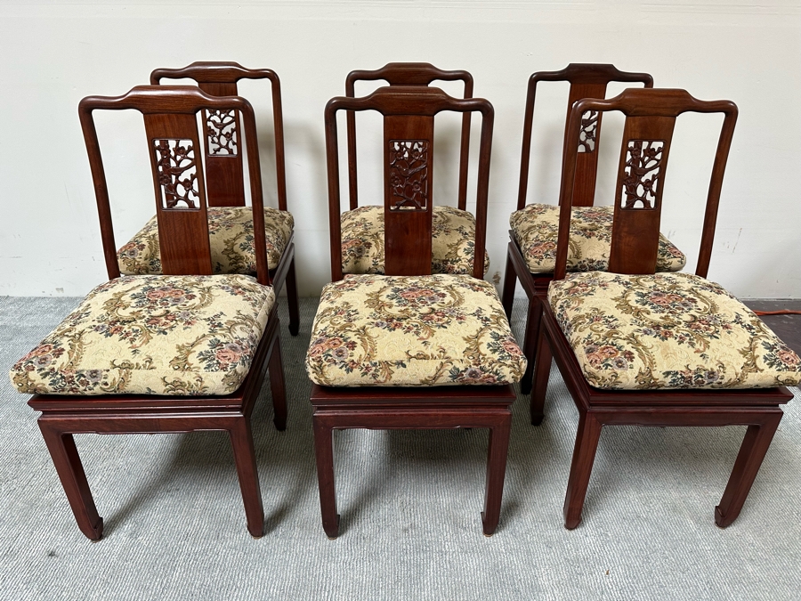 Vintage Chinese Rosewood Dining Table 44W X 80L (With Two Leaves Attached 18'L Each) And Six Chairs [Photo 13]