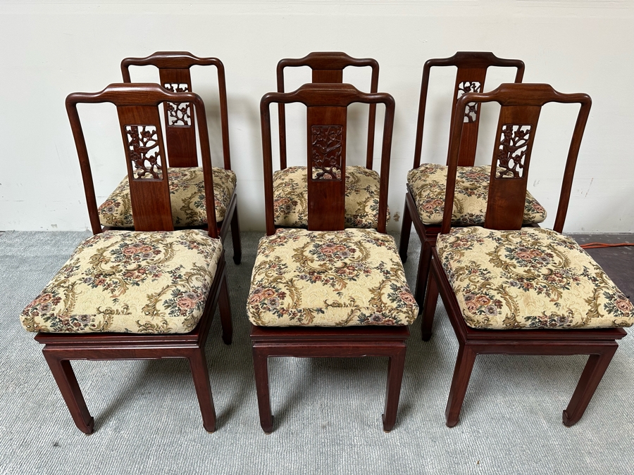 Vintage Chinese Rosewood Dining Table 44W X 80L (With Two Leaves Attached 18'L Each) And Six Chairs [Photo 14]