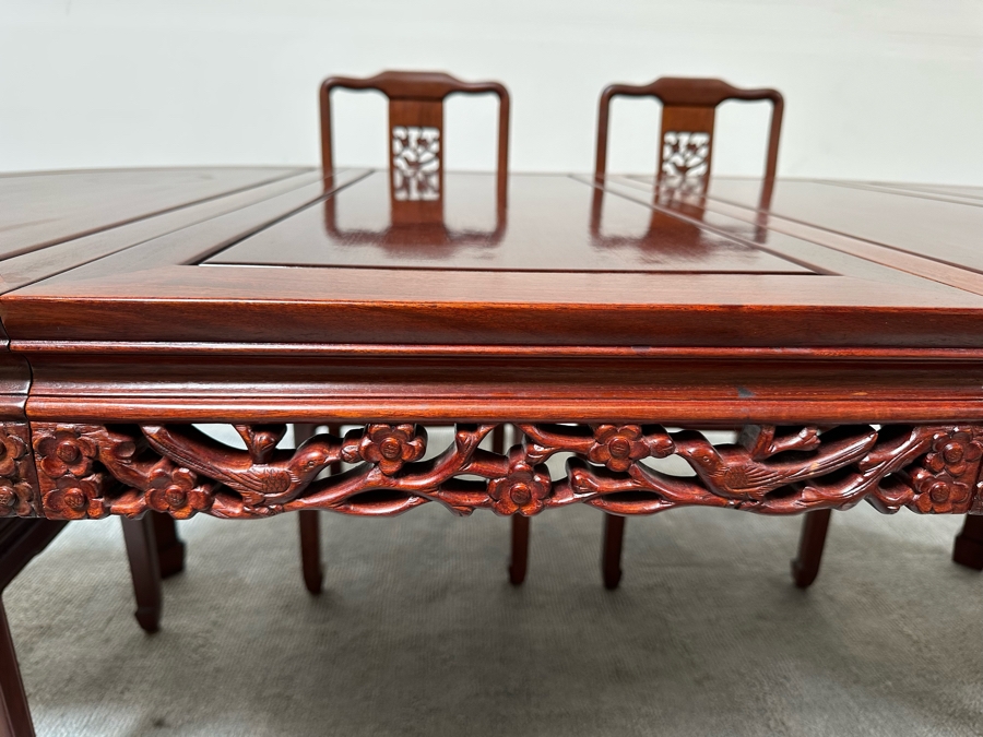 Vintage Chinese Rosewood Dining Table 44W X 80L (With Two Leaves Attached 18'L Each) And Six Chairs [Photo 11]
