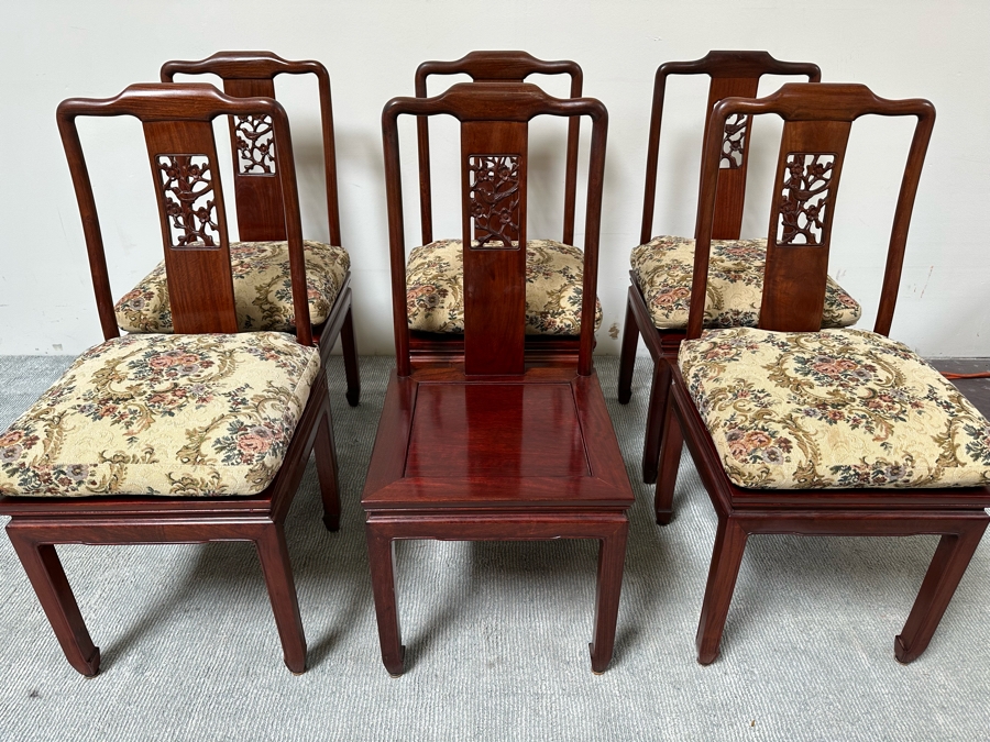 Vintage Chinese Rosewood Dining Table 44W X 80L (With Two Leaves Attached 18'L Each) And Six Chairs [Photo 17]