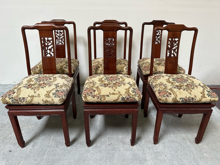 Vintage Chinese Rosewood Dining Table 44W X 80L (With Two Leaves Attached 18'L Each) And Six Chairs [Photo 2]