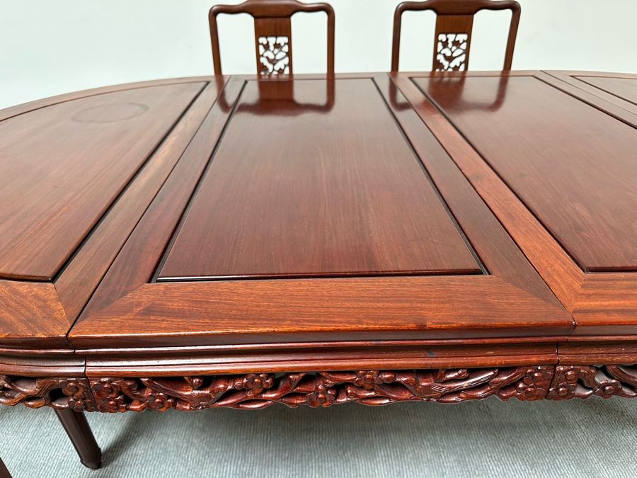 Vintage Chinese Rosewood Dining Table 44W X 80L (With Two Leaves Attached 18'L Each) And Six Chairs [Photo 12]
