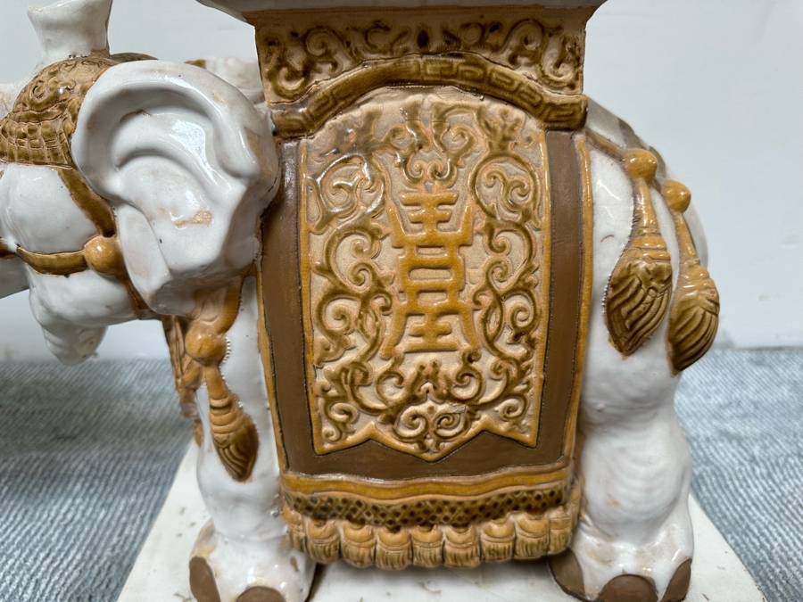 Pair Of Vintage White & Gold Elephant Garden Seats Plant Stands 15.5W X 8D X 17H [Photo 5]