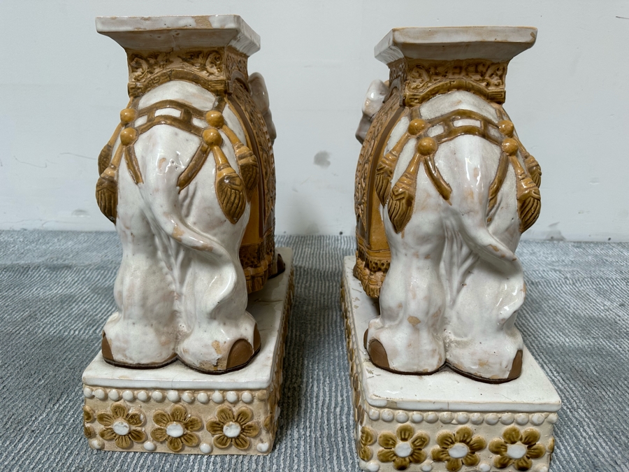 Pair Of Vintage White & Gold Elephant Garden Seats Plant Stands 15.5W X 8D X 17H [Photo 10]