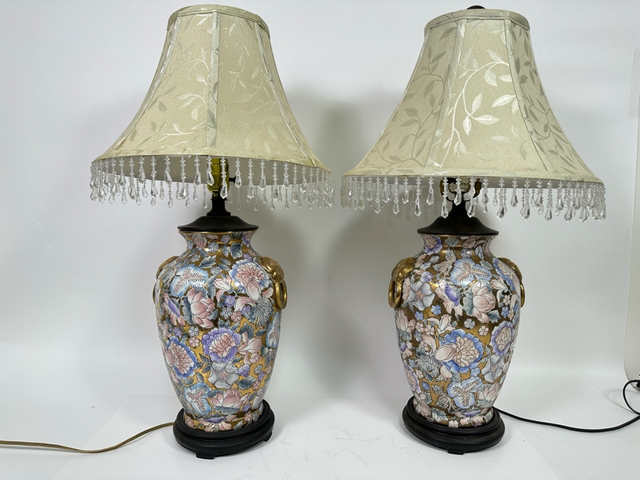 Pair Of Hand Painted Asian Table Lamps 27H [Photo 3]