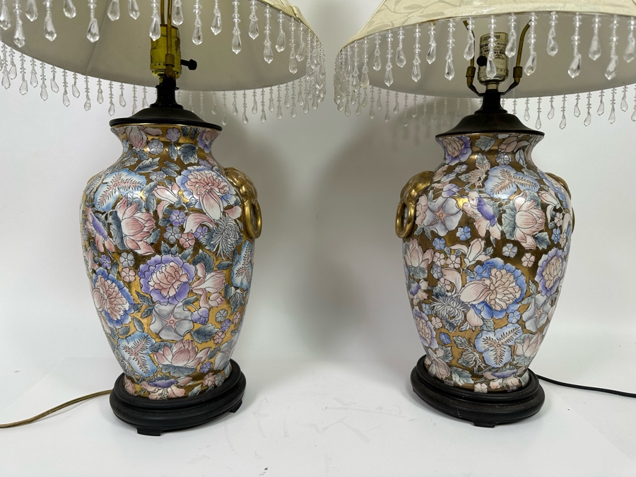 Pair Of Hand Painted Asian Table Lamps 27H [Photo 2]