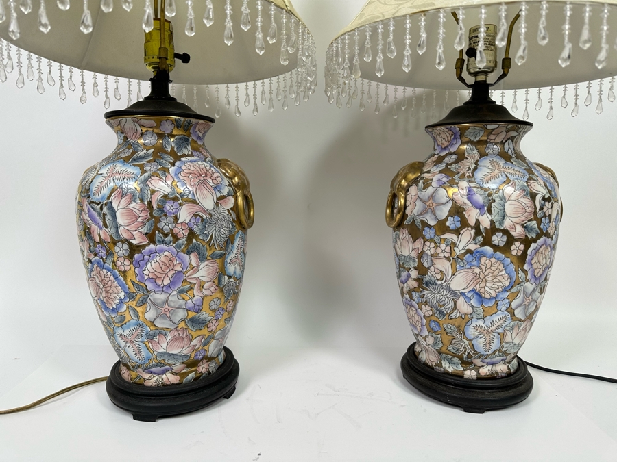 Pair Of Hand Painted Asian Table Lamps 27H [Photo 1]