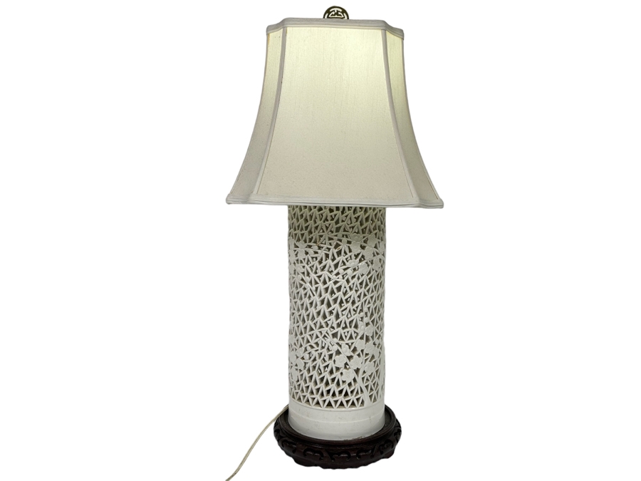Vintage White Reticulated Porcelain Lamp 32H [Photo 1]