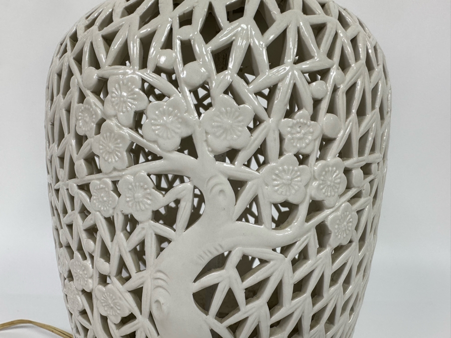 Vintage White Reticulated Porcelain Lamp - No Shade 23H [Photo 3]