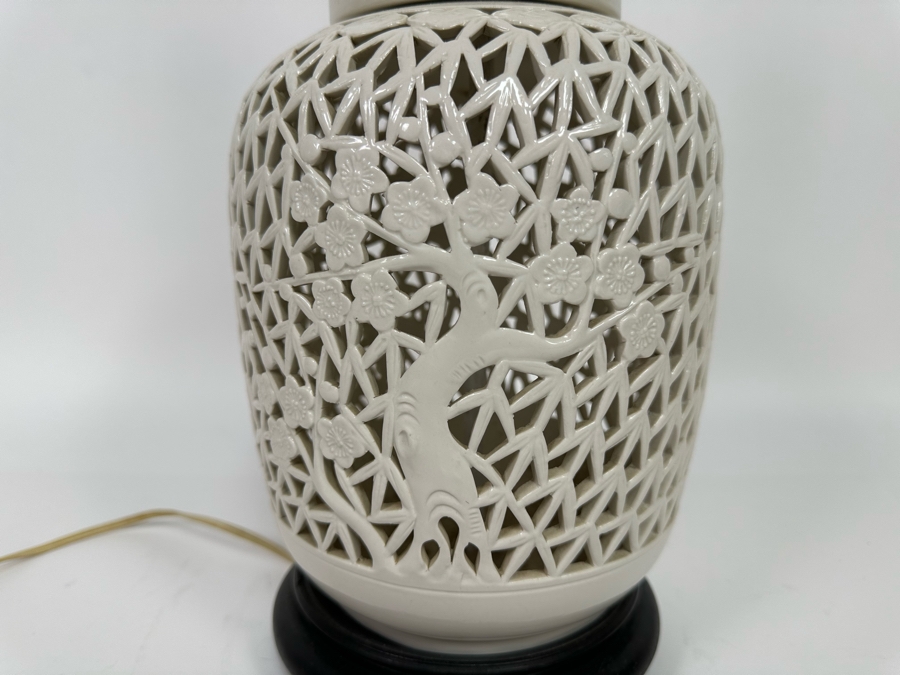 Vintage White Reticulated Porcelain Lamp - No Shade 23H [Photo 2]