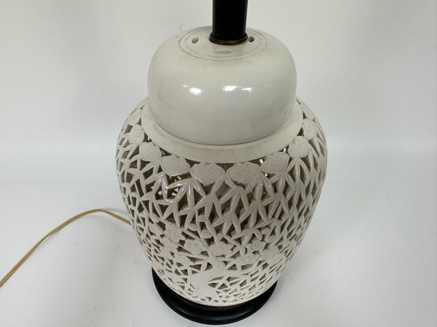 Vintage White Reticulated Porcelain Lamp - No Shade 23H [Photo 4]