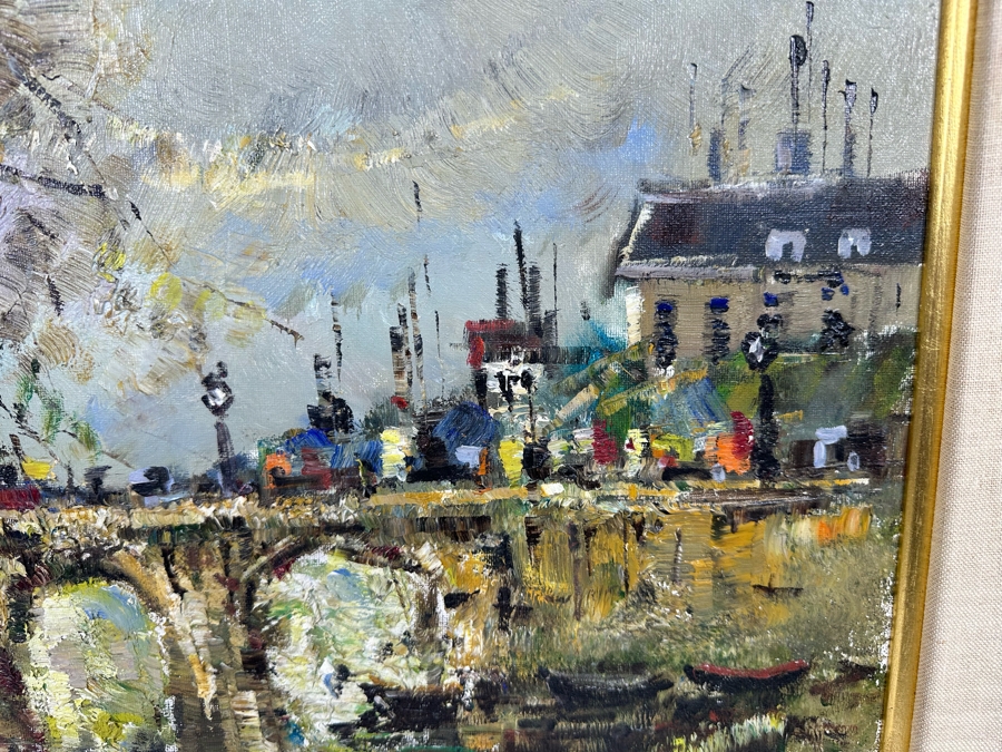 Original Mid-Century Painting From Paris Signed Signature Illegible On Canvas 24 X 30 Framed 32 X 38 Certificate Of Authenticity On Back From Collier Art Corporation [Photo 6]