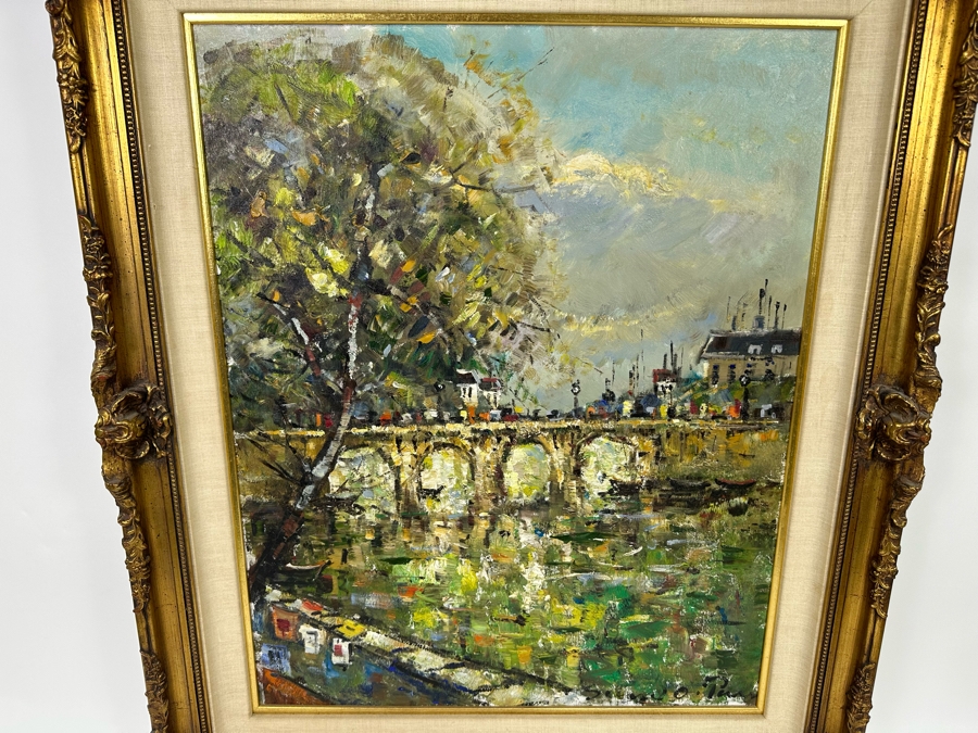 Original Mid-Century Painting From Paris Signed Signature Illegible On Canvas 24 X 30 Framed 32 X 38 Certificate Of Authenticity On Back From Collier Art Corporation [Photo 3]