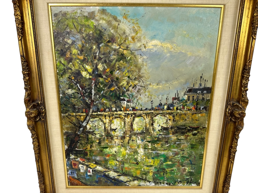 Original Mid-Century Painting From Paris Signed Signature Illegible On Canvas 24 X 30 Framed 32 X 38 Certificate Of Authenticity On Back From Collier Art Corporation [Photo 1]