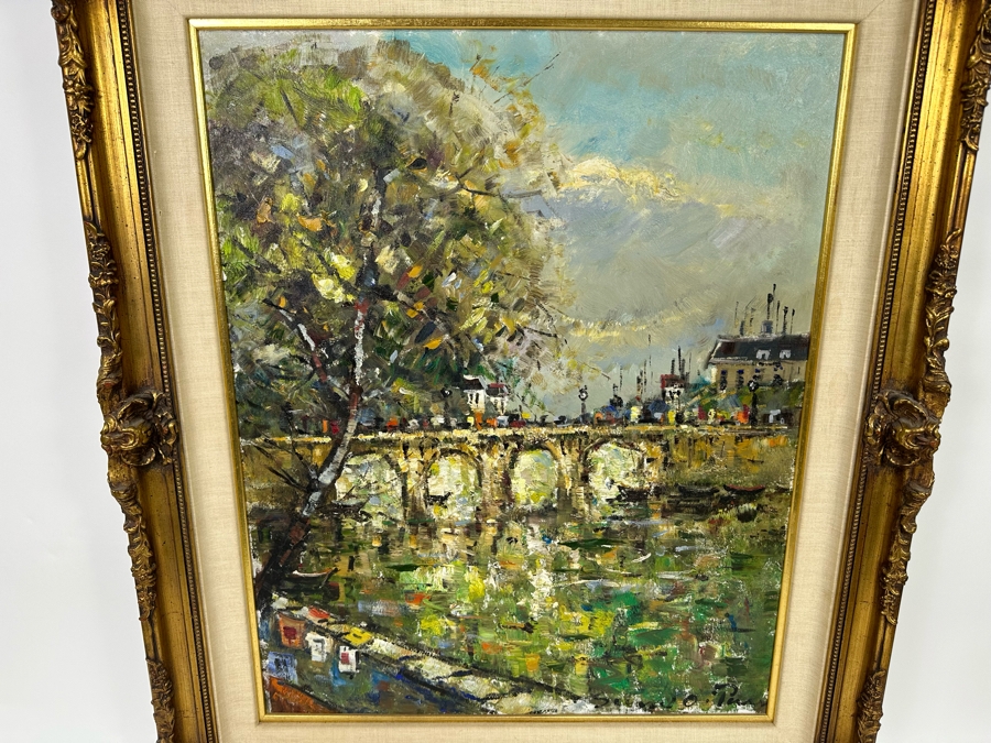 Original Mid-Century Painting From Paris Signed Signature Illegible On Canvas 24 X 30 Framed 32 X 38 Certificate Of Authenticity On Back From Collier Art Corporation [Photo 4]