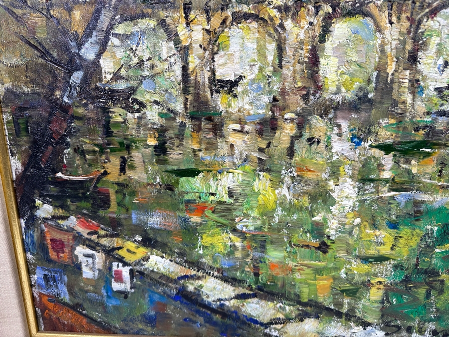 Original Mid-Century Painting From Paris Signed Signature Illegible On Canvas 24 X 30 Framed 32 X 38 Certificate Of Authenticity On Back From Collier Art Corporation [Photo 7]