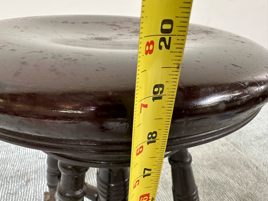 Antique Piano Stool With Glass Ball And Brass Claw Feet 14R X 19H