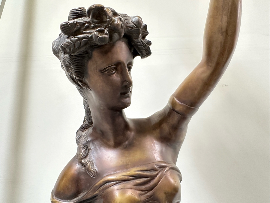 Impressive Vintage Bronze Figural Lady Holding A Chandelier Standing Torchiere Floor Lamp 69'H [Photo 8]