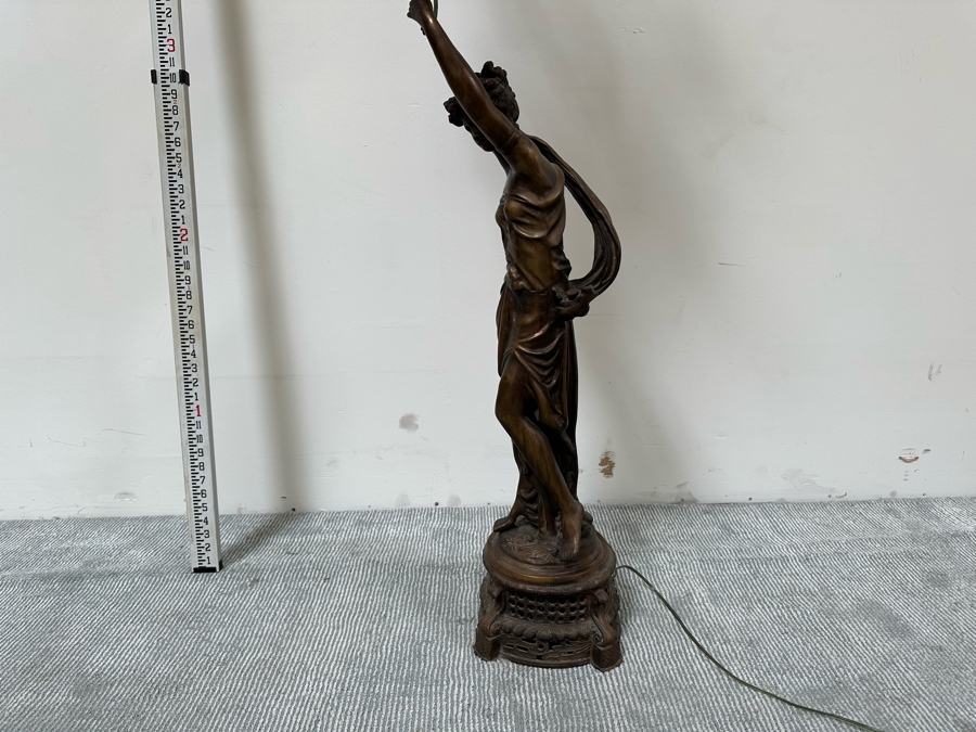 Impressive Vintage Bronze Figural Lady Holding A Chandelier Standing Torchiere Floor Lamp 69'H [Photo 17]