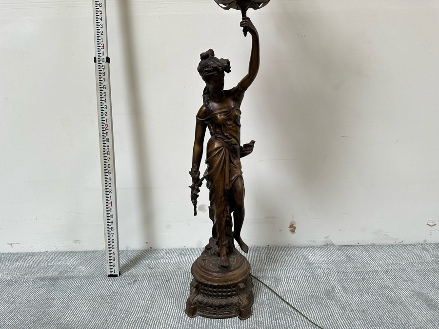Impressive Vintage Bronze Figural Lady Holding A Chandelier Standing Torchiere Floor Lamp 69'H [Photo 7]