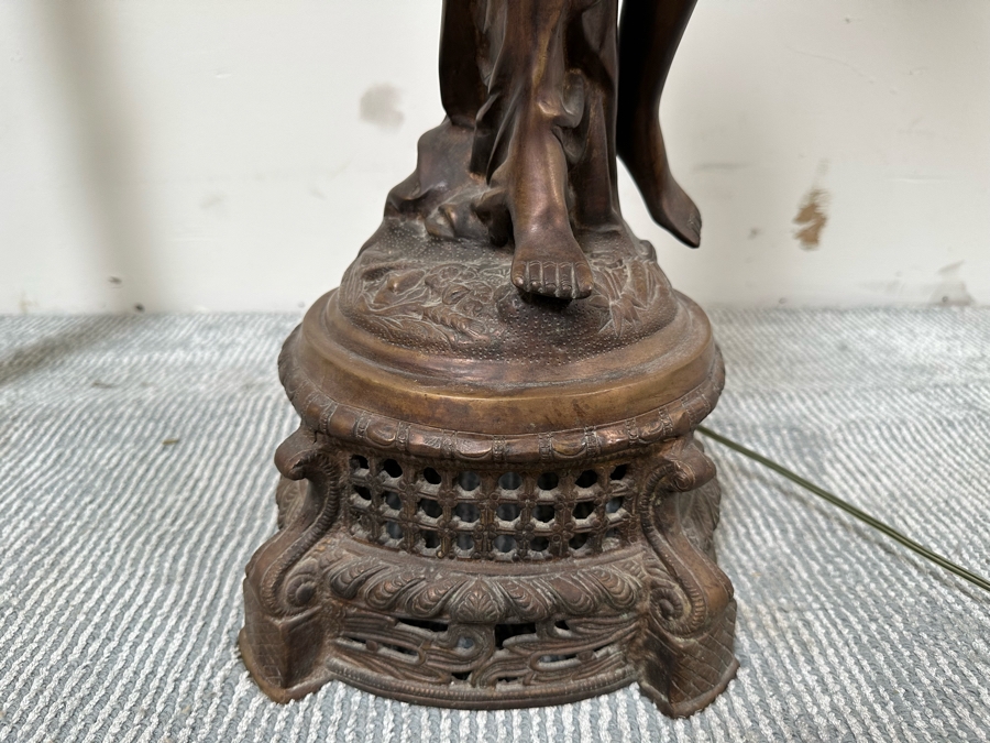 Impressive Vintage Bronze Figural Lady Holding A Chandelier Standing Torchiere Floor Lamp 69'H [Photo 11]