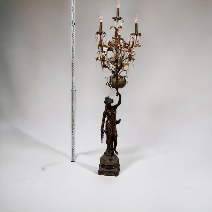 Impressive Vintage Bronze Figural Lady Holding A Chandelier Standing Torchiere Floor Lamp 69'H [Photo 1]