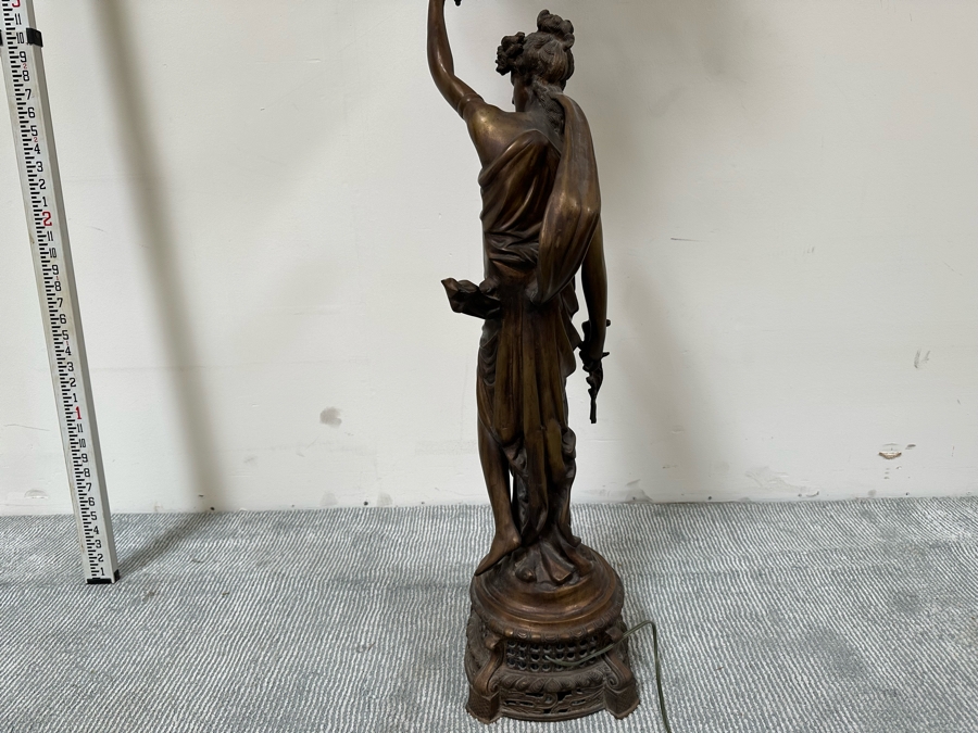 Impressive Vintage Bronze Figural Lady Holding A Chandelier Standing Torchiere Floor Lamp 69'H [Photo 18]