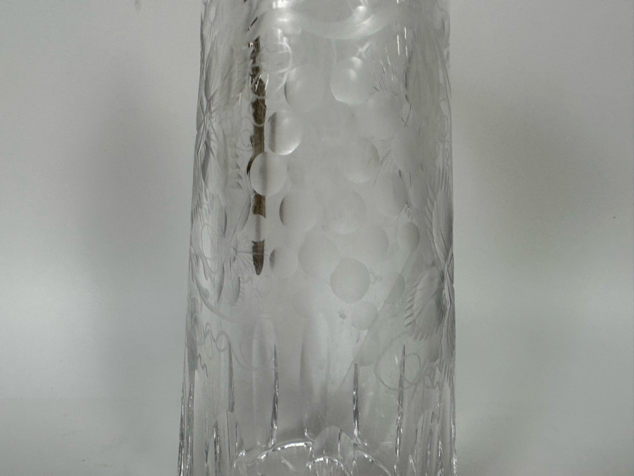 Antique Sterling Silver Mounted English Hallmarks Etched Crystal Claret Jug With Grape Motif Weighs 1,309g [Photo 17]