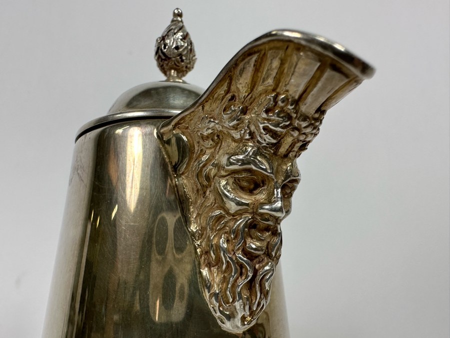 Antique Sterling Silver Mounted English Hallmarks Etched Crystal Claret Jug With Grape Motif Weighs 1,309g [Photo 12]