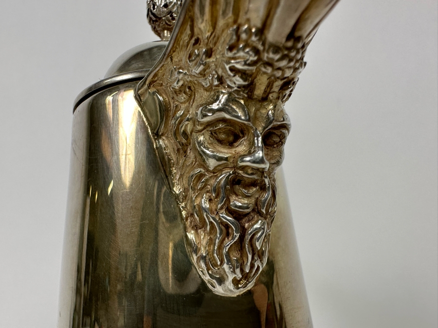 Antique Sterling Silver Mounted English Hallmarks Etched Crystal Claret Jug With Grape Motif Weighs 1,309g [Photo 11]