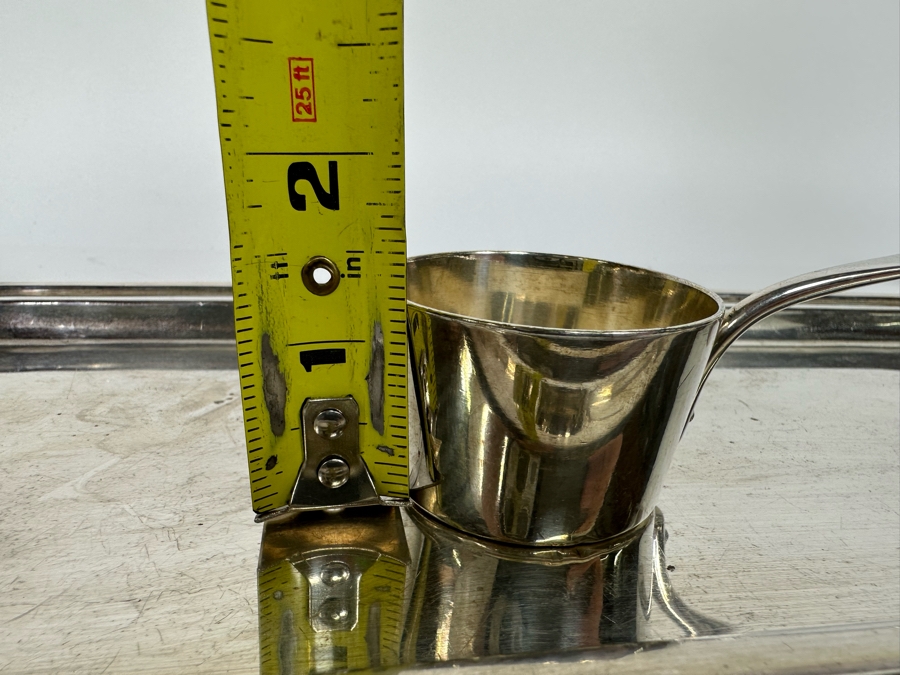 Vintage Set Of Twelve Christofle Silverplate Brandy Warmer Mini Sauce Pans With Handles Barware 2R X 1.25H With Silverplate Serving Tray 16 X 6 [Photo 17]