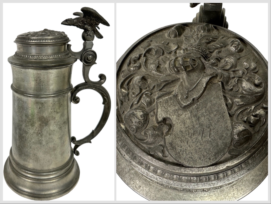 Antique Pewter Ale Tankard With Eagle On Lid 7W X 10.5H [Photo 1]