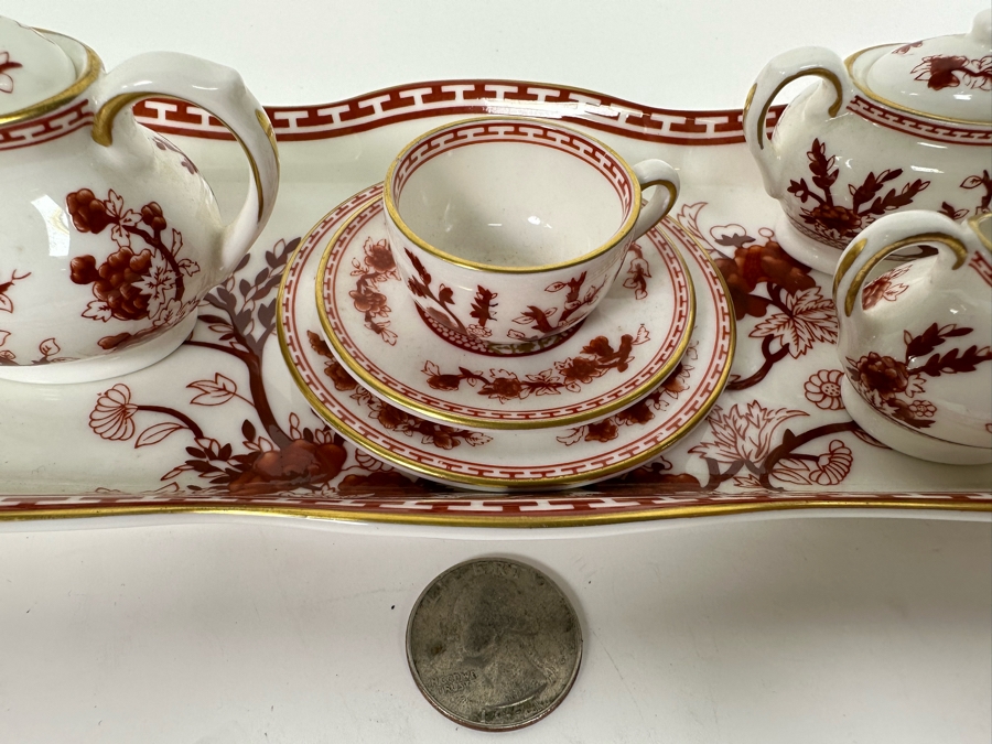 Vintage Coalport Bone China England 'Indian Tree Coral' Child's Toy Tea Set Salesman's Sample 9.5 X 4 [Photo 5]