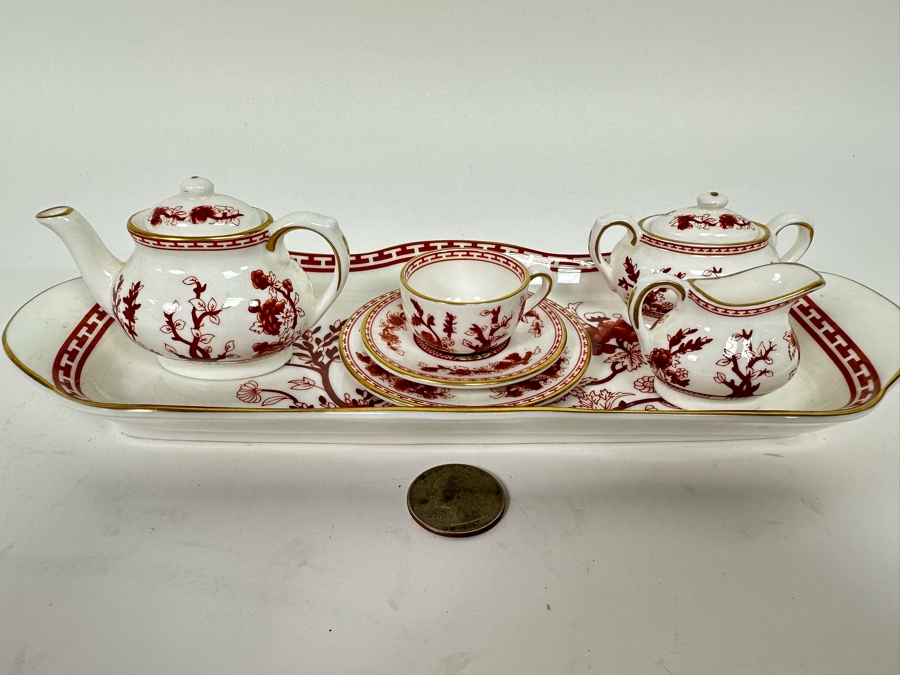 Vintage Coalport Bone China England 'Indian Tree Coral' Child's Toy Tea Set Salesman's Sample 9.5 X 4 [Photo 3]