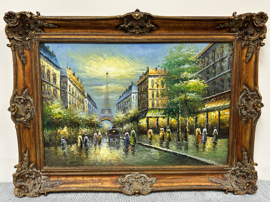 Original Oil Painting Of Paris France Eiffel Tower On Canvas 36 X 24 Framed 45 X 34 [Photo 3]