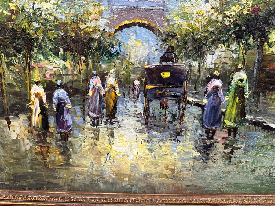 Original Oil Painting Of Paris France Eiffel Tower On Canvas 36 X 24 Framed 45 X 34 [Photo 6]