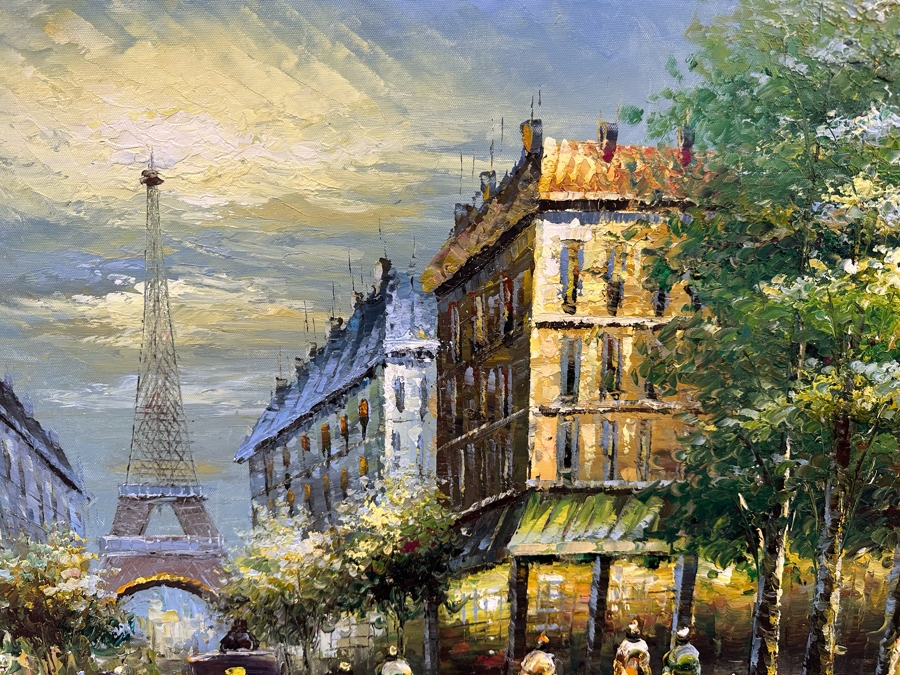 Original Oil Painting Of Paris France Eiffel Tower On Canvas 36 X 24 Framed 45 X 34 [Photo 11]