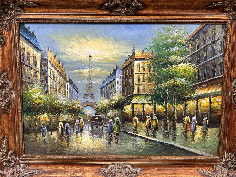 Original Oil Painting Of Paris France Eiffel Tower On Canvas 36 X 24 Framed 45 X 34 [Photo 4]