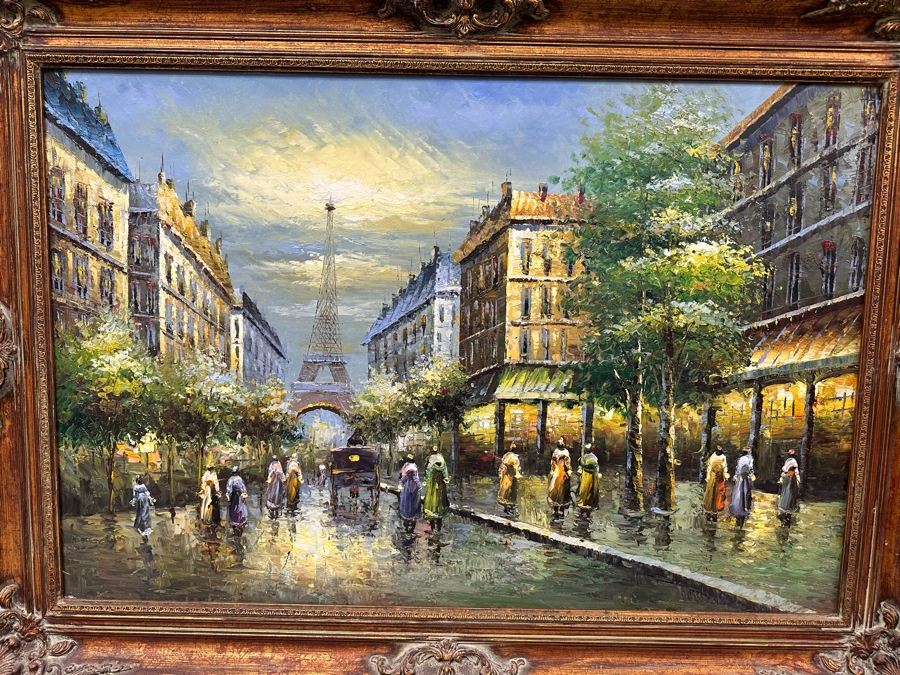 Original Oil Painting Of Paris France Eiffel Tower On Canvas 36 X 24 Framed 45 X 34 [Photo 5]