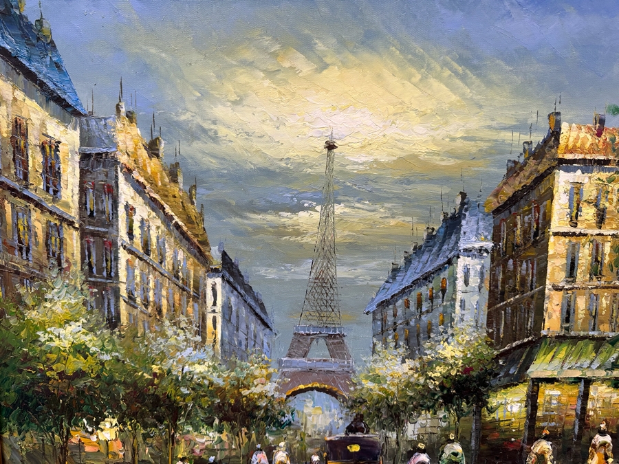 Original Oil Painting Of Paris France Eiffel Tower On Canvas 36 X 24 Framed 45 X 34 [Photo 8]