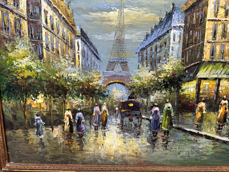 Original Oil Painting Of Paris France Eiffel Tower On Canvas 36 X 24 Framed 45 X 34 [Photo 7]