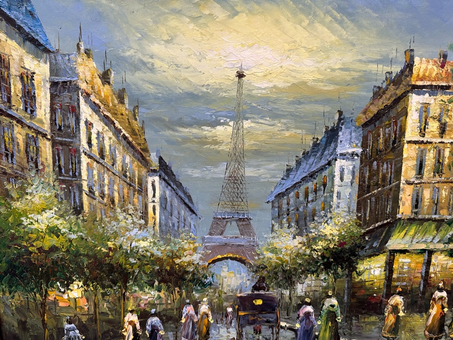 Original Oil Painting Of Paris France Eiffel Tower On Canvas 36 X 24 ...